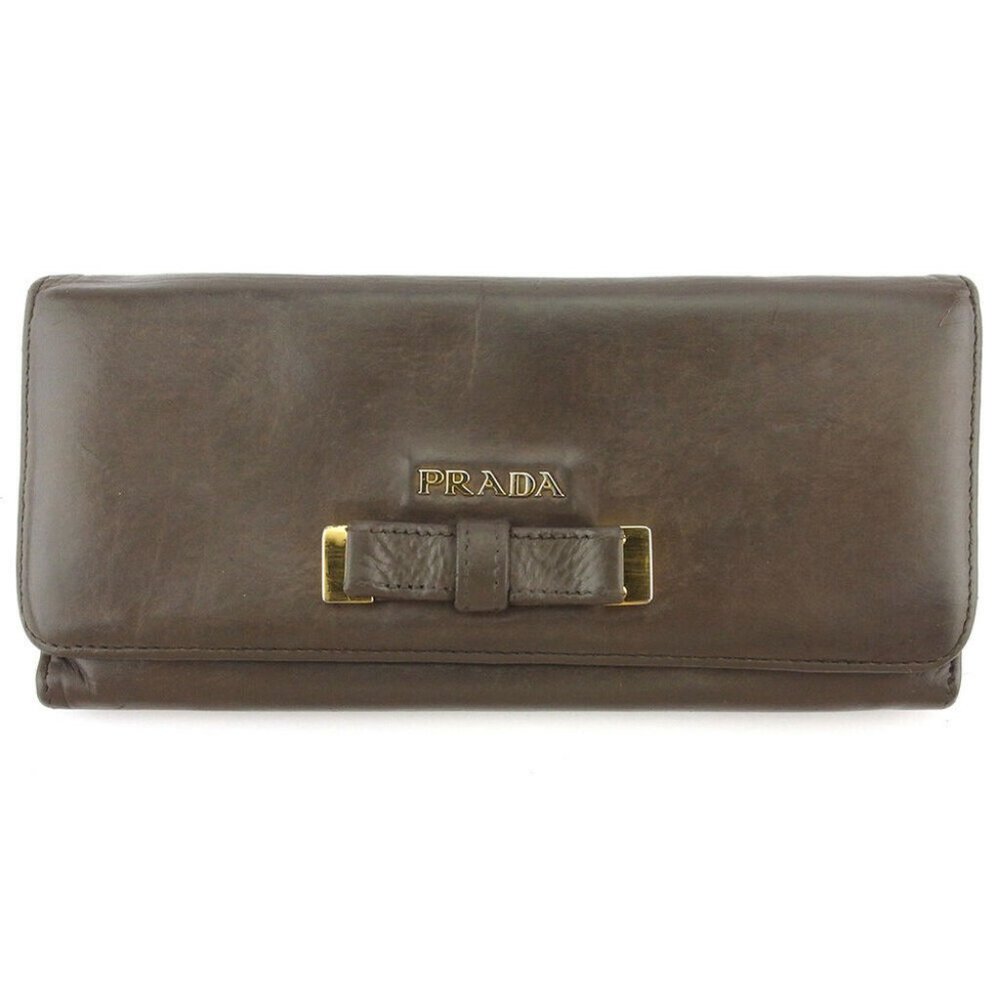 PRADA Purse ribbon gray gray leather Auth used C3887